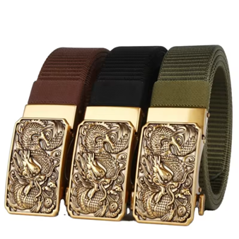 GUGETI Men's Casual Fabric Belt with Chinese Dragon Automatic Buckle 3.5CM